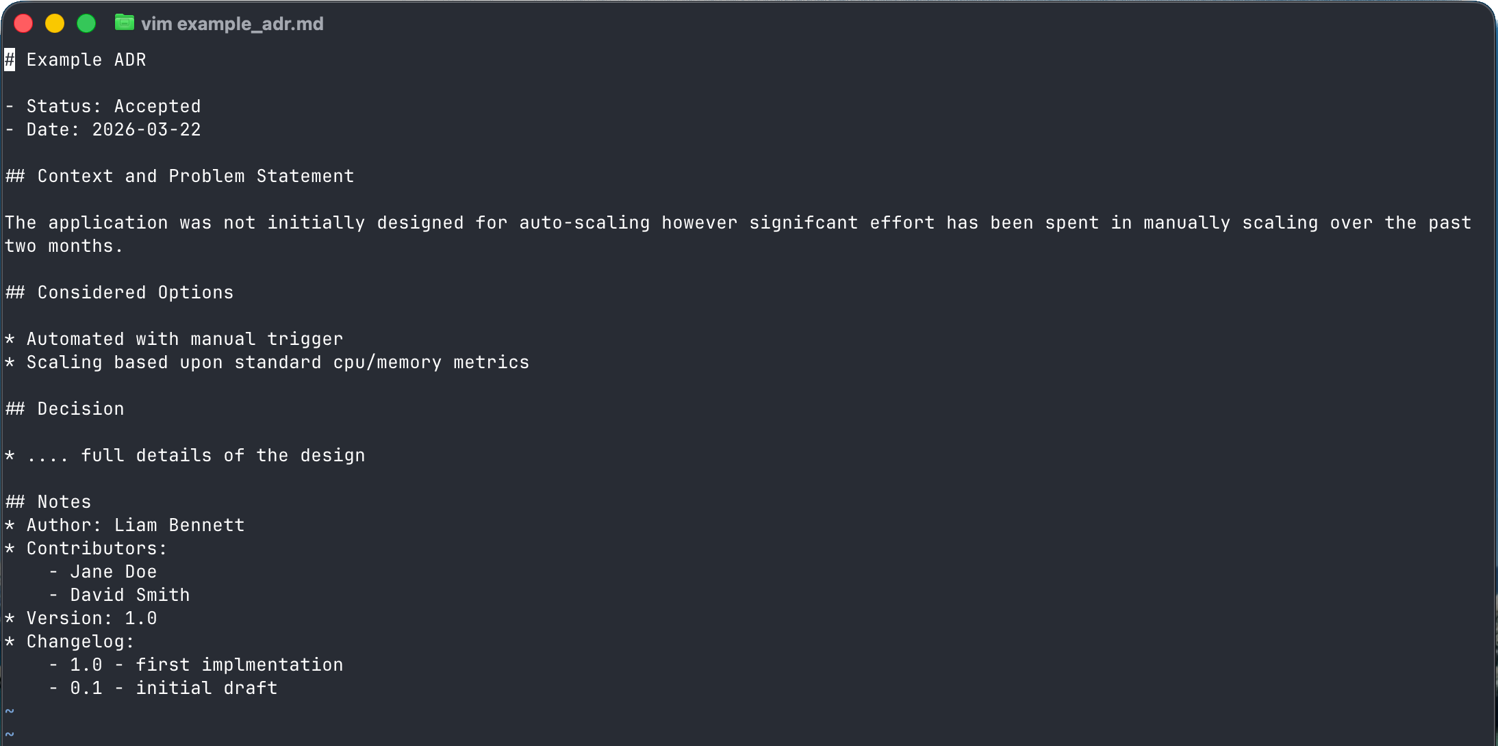 ADR Example in plain markdown